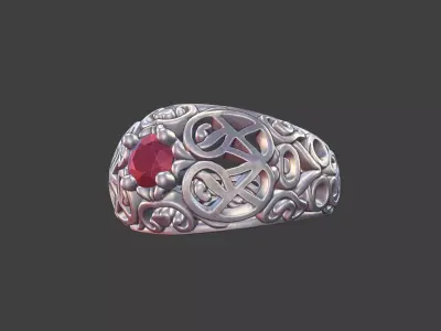 Filigree Silver Ring with Small Faceted Gem 3D print model