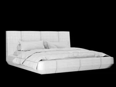 Bed with pillows and blanket 007 3D model