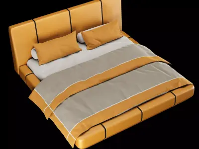 Bed with pillows and blanket 007 3D model