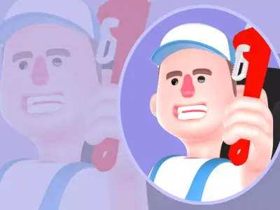 Stylized 3D Angry Mechanic on Car Hood - Cartoon 3D model