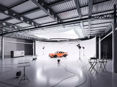 White hangar studio scene Low-poly 3D model