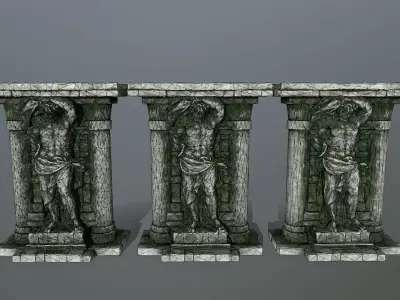 statue 2 three pillars Low-poly 3D model
