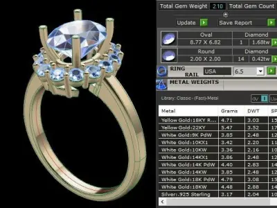 Stack Oval Diamond Halo Engagement Ring Set 3D print model