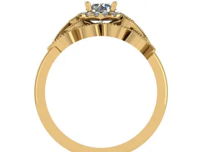 Round halo diamond ring with matching band 3D print model