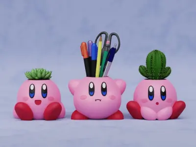 Kirby Planters pen holder decor cute geek game pink setup 3D print model