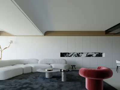 Modern Italian Minimalist Living and Dining Room Interior Scene 3D model