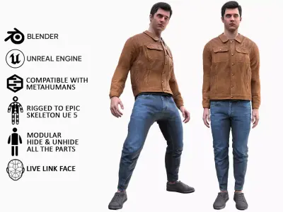 Man - Autumn Outfit 8 - Modular - Rigged Low-poly 3D model