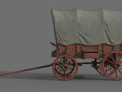 Old Western Wagon Low-Poly PBR Game Ready 3D Model Low-poly 3D model