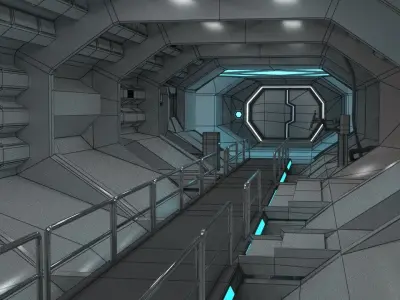 Spaceship Corridor - Modular  Serie A  - Game ready - Production Low-poly 3D model