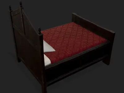 Rustic Medieval Twin Pannel Bed Low-poly 3D model