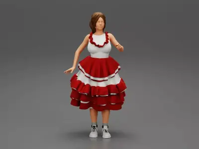 woman standing in frolic dress flamenco 3D print model