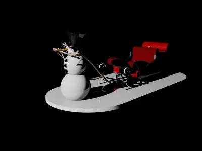 SnowMan with Sleigh Free 3D model
