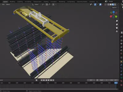 Steel Rod Warehouse System Using Overhead Crane Low-poly 3D model