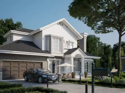 Luxury Suburban Residential Houses 3D Model Low-poly 3D model