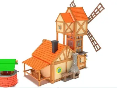 Cartoon Windmill Low-poly 3D model