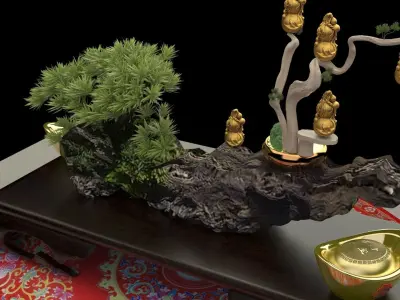 Chinese gold ingot  and gourd 3D model