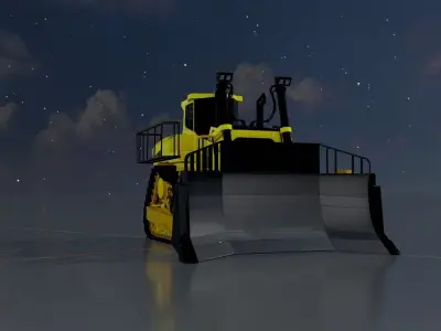 Hydraulic bulldozer tracked construction site vehicle yellow Low-poly 3D model