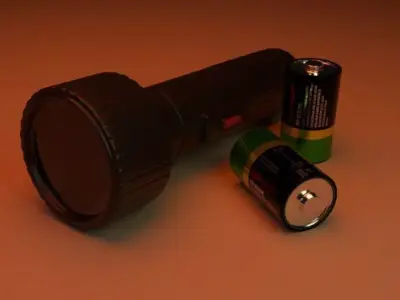 Flashlight and battery Free 3D model