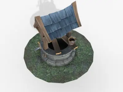 Well low poly water in middle of grassy area Low-poly 3D model