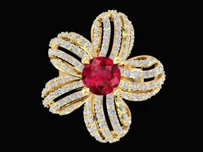 Luxury Ruby Flower Diamond Ring for Women 3D Model 1677 3D print model