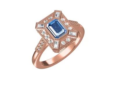 Blue Emerald Cut Artdeco Ring 3D print model