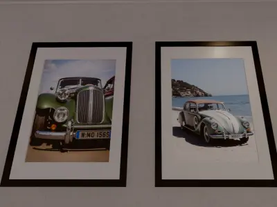 Framed Pictures of Vintage Cars Low-poly 3D model