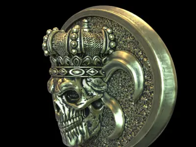  belt buckle King skull with crown vol1 3D print model