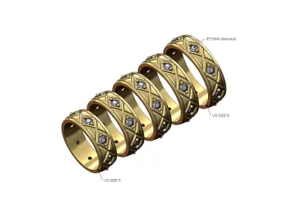 Diamond cross engraved band US sizes 5to9 3D print model