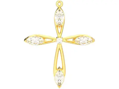 Marquise stones cross necklace pendant 3D print model 3D print model