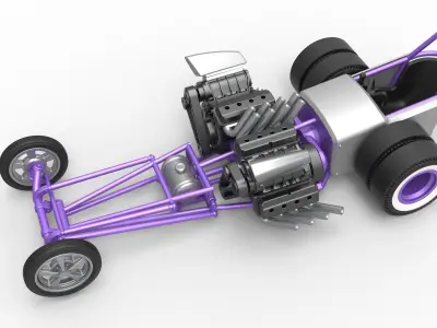 Front engine old school dragster with 2 V8 Scale 1 to 25 3D print model