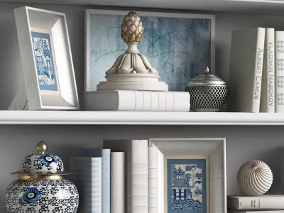 Decor Set 6 bookshelves with vases 3D model