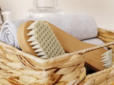 Set of bath accessories in a basket 3D model