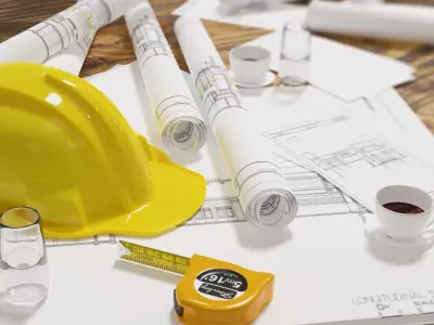 artchitectural scene includes contruction helment tape measure  Low-poly 3D model