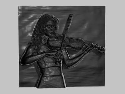Violinist girl bas relief sculpture  Free 3D print model