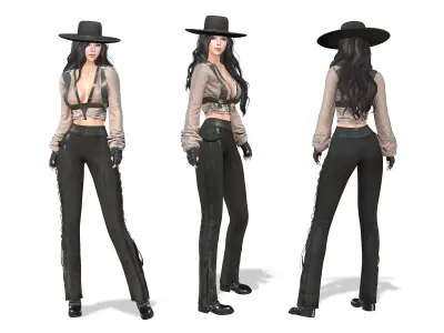 Decorated Pants Top Hat Gloves Punk Outfit Low-poly 3D model