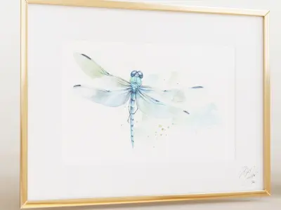 Set of watercolor paintings in frames 3D model