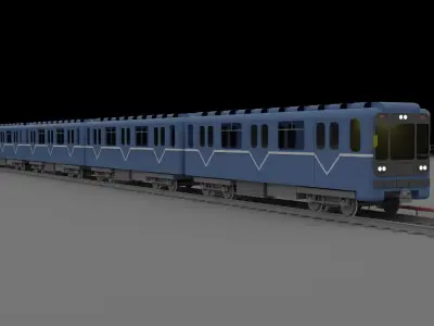 Metro station and train Low-poly 3D model