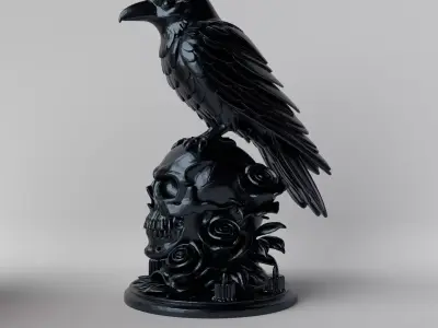 Gothic Crow on Skull Halloween and Fantasy Decoration 3D print model