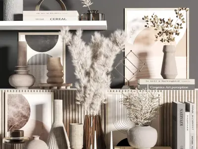 Decorative set 1 vases on shelf 3D model