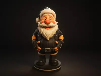 Biker Santa Claus Holiday Santa Figurine in Leather Jacket  3D print model