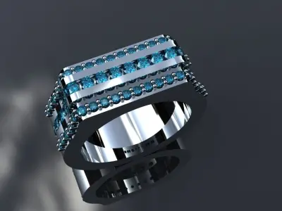 Diamond Ring Three Row Band Size 11 Gold Silver Platinum Jewelry 3D print model