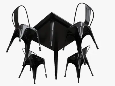 Square Dining Outdoor Table with Chairs 3D model