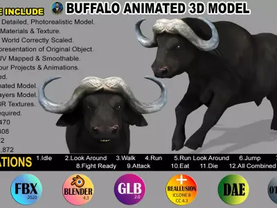 BUFFALLO RIGGED ANIMATED 12 Low-poly 3D model
