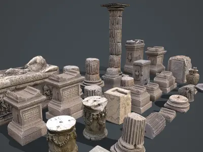 Roman Greek Objects Big Pack Low-poly 3D model