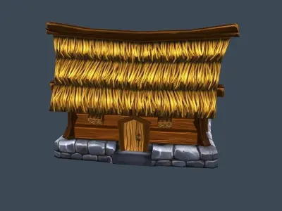 Cartoon Old Wooden House Building Low-poly 3D model