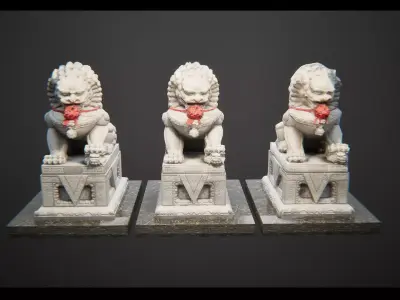 Chinese Temple Stone lion 3 LOD ready for Unreal and unity Low-poly 3D model