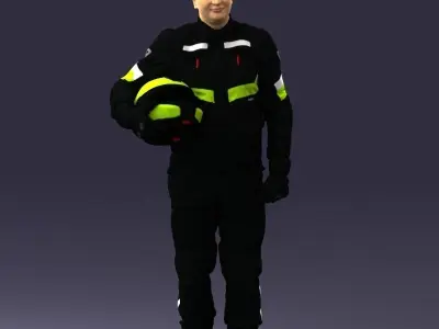 Biker in motorcycle jacket and helmet 0095 3D model