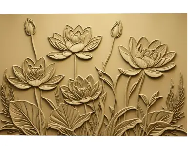 Lotus flowers wall art set relief STL panel carving CNC 260 3D model