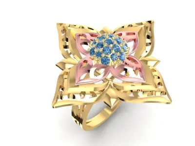 Luxury Star Flower Diamond Ring for Women 3D Model 2090 3D print model