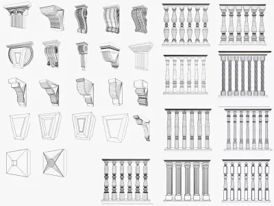 Buttress corbel and baluster 3D model